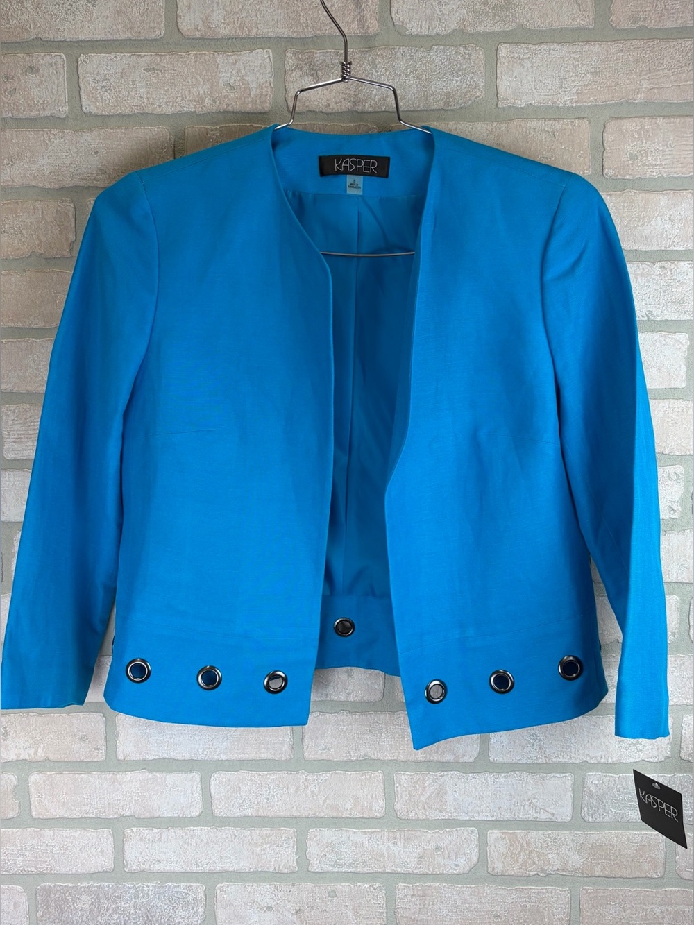 Kasper Women's Open-Front Blue Jacket with Grommet Detail